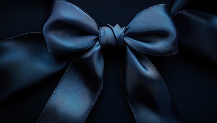 A close-up of an elegant blue ribbon bow on a dark background, symbolizing luxury and sophistication