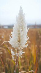 White pampas grass autumn field bridge