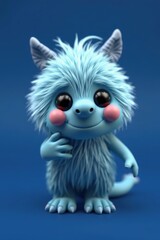 Adorable fluffy blue monster with big eyes and rosy cheeks.  Perfect for children's books, cartoons, or websites!