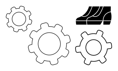 Three interconnected gears and stylized stairs symbolizing teamwork, progress, and growth. Ideal for business efficiency, engineering, collaboration, strategy, mechanical design, and process