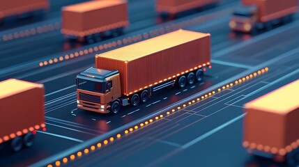 Fototapeta premium Efficient Delivery Vehicles on Interconnected Transit Routes:3D of Shipment Logistics