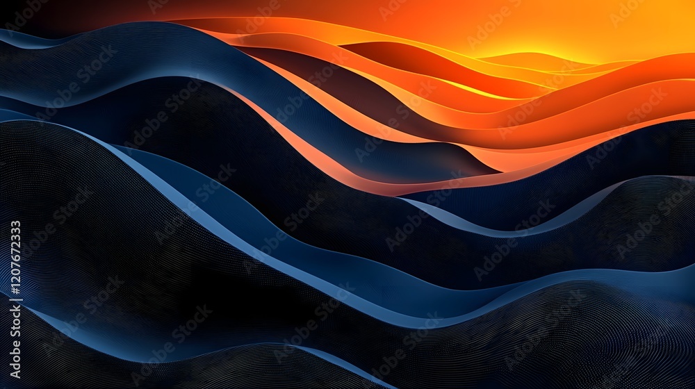 Aufkleber Captivating abstract wave pattern with a dynamic fluid movement and a mesmerizing gradient of vibrant orange blue and black tones