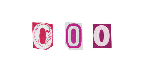 Number 0, barbiecore set of cut-out elements from magazines on a transparent background, cute retro y2k ransom style