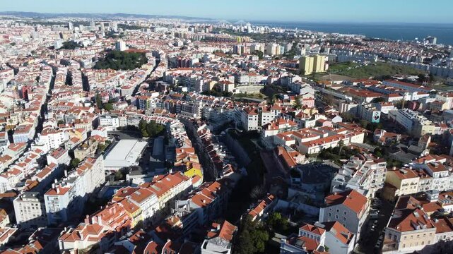 lisboa aerea, vista telhados rio tejo