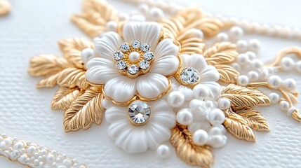 Elegant Gold   White Pearl Flower Jewelry Detail
