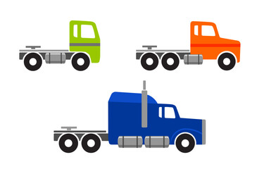 simple semi trailer long flat nose truck prime mover cab drawing side view set icon symbol silhouette vector transparent background