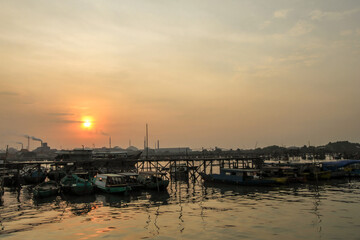 Sunset view of traditional port in Gresik, East Java, Indonesia
