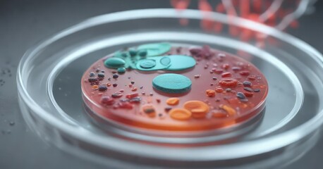 Antibiotic disc placed on top of petri dish with visible effect on bacterial growth, antibiotic resistance, bacteriostatic, growth inhibition