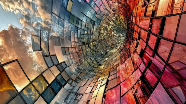 The fractured frequencies of chaos pulsate in the image, capturing the eye with vibrant colors and abstract shapes.