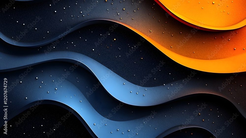 Poster Grainy abstract background with dynamic gradient wave shapes and noise texture in blue orange and black color palette  Suitable for modern poster header banner or wallpaper design with a digital