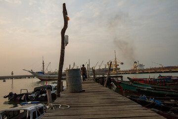 View of Kroman traditional port, Gresik, East Java, Indonesia