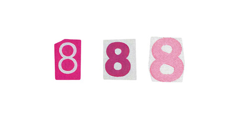Number 8, barbiecore set of cut-out elements from magazines on a transparent background, cute retro y2k ransom style
