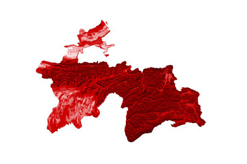 Tajikistan map with the flag Colors Blue and Red Shaded relief map 3d illustration