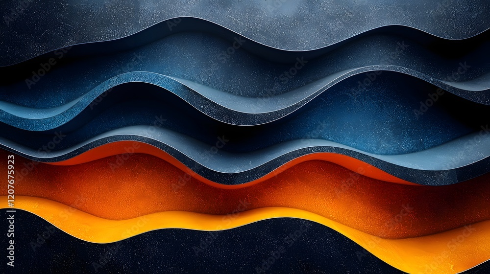 Aufkleber Mesmerizing abstract composition featuring dynamic gradient wave shapes in a striking combination of deep blue fiery orange and rich black hues
