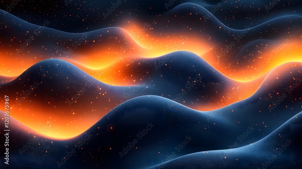 Poster Mesmerizing abstract gradient wave shapes with grainy noise texture in a vibrant blue orange and black color palette creating a dynamic and modern design aesthetic for posters headers banners