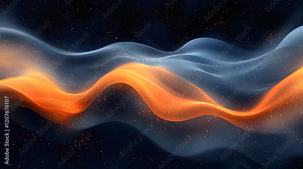 Poster Mesmerizing Abstract Gradient Wave with Textural Dynamics for Wallpaper or Cover Design  Featuring smooth transitions grainy textures and a captivating play of orange blue and black hues