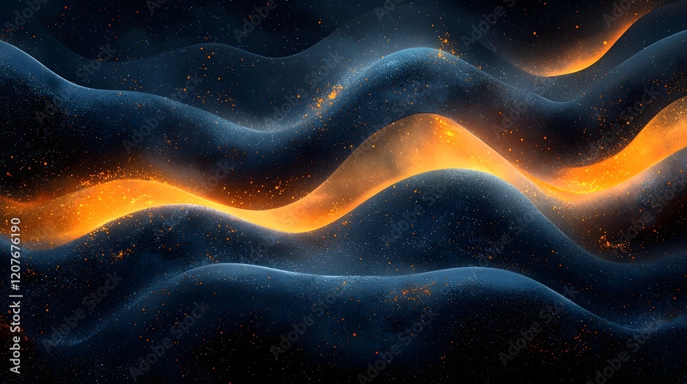 Fototapete Mesmerizing abstract gradient waves in shades of blue orange and black with a cosmic noise texture creating a dynamic and visually striking backdrop perfect for use in banners posters