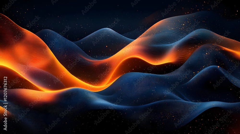 Poster mesmerizing gradient waves of vibrant orange blue and black hues create a captivating dynamic landsc