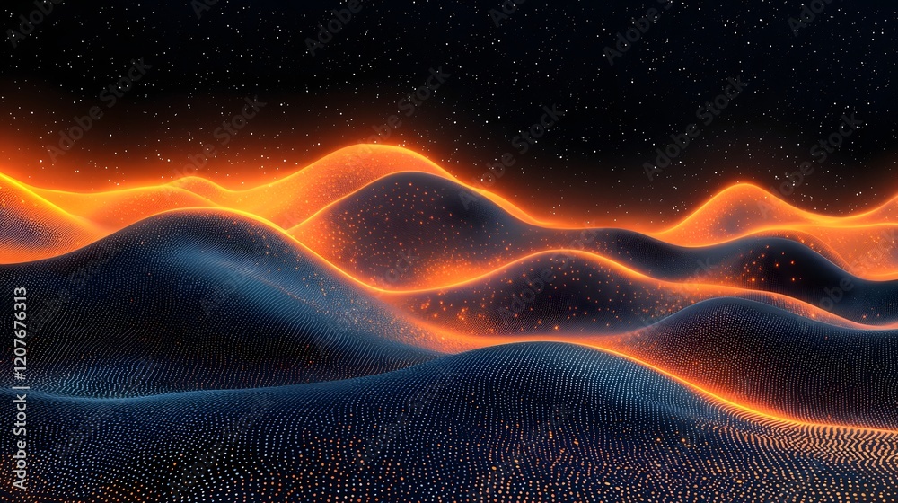 Leinwandbilder Mesmerizing gradient waves in a nocturnal landscape create a modern and digital design aesthetic with a captivating ethereal and surreal atmosphere