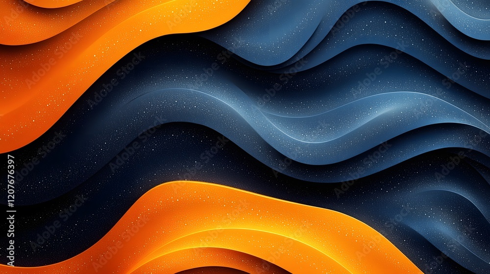 Leinwandbilder Mesmerizing Modern Abstract Wave Gradient Texture Pattern with Fluid Blue Orange and Black Hues and Grainy Noise Effect Designed for Digital Covers Banners and Backgrounds