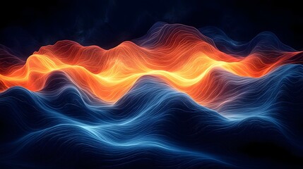Obraz premium Stunning abstract gradient with fluid wave like patterns in a mesmerizing combination of fiery orange and deep blue hues This dynamic noise textured digital artwork creates a visually captivating