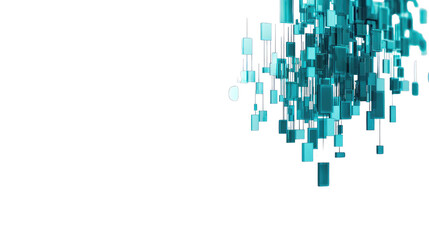 Abstract digital art with floating geometric shapes in shades of blue creating a contemporary background