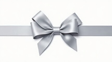 Fototapeta premium Elegant Silver Ribbon Bow on White Background 
