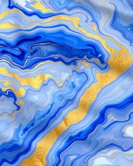 Elegant Blue and Gold Abstract Fluid Art Background