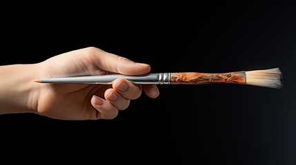 A_close-up of a hand holding a brush, space to the left, golden hour lighting, soft natural light,generative ai illustration