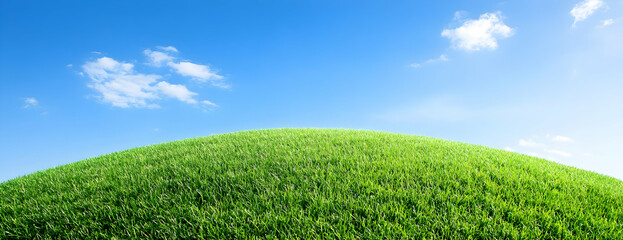 Fototapeta premium Green hill, blue sky, clouds, nature, idyllic