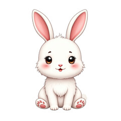Fototapeta premium White rabbit with pink ears and paws sitting on a water puddle