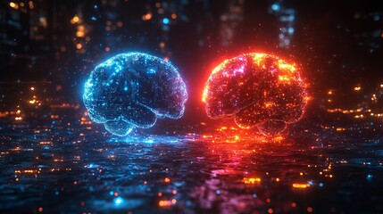 Digital Brain Network AI Technology Concept Art 3D Red Data Mind Blue 