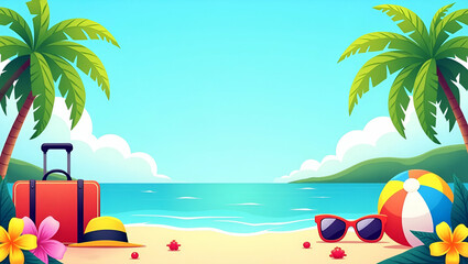 Obraz premium Title: A Vibrant and Colorful Illustration of a Summer Vacation
