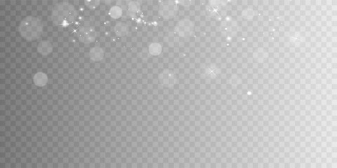 Light abstract glowing bokeh highlights. Light bokeh effect isolated on transparent background. The Christmas background shines from the dust.	