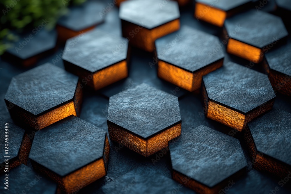 Poster intricate hexagonal pattern with glowing edges creates a captivating visual effect
