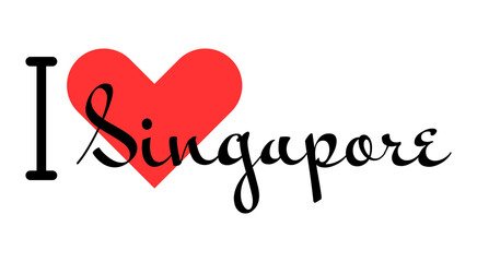 I love Singapore. Hand drawn letters with red heart. Vector illustration, lettering in modern design