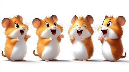 Fototapeta premium Happy hamsters chatting, white background, animation