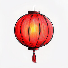 Obraz premium 1h Cute cartoon Chinese red lantern, simple style with white background, colorful cartoon characters, simple lines and shapes, high-resolution vector, PNG format, clean edges, cute