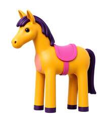 Yellow toy horse with purple mane and pink saddle