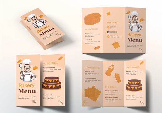 Bakery Menu Trifold Brochure Layout