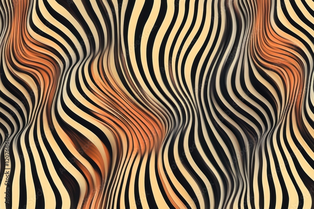 Poster symmetrical waves create an abstract pattern with undulating lines and warm tones