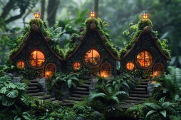 Environmental camps cut out on a white background