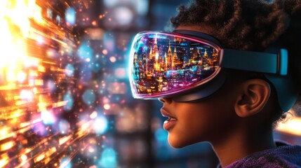 Group of multi-ethnic preteens engaged in immersive VR learning experience at school