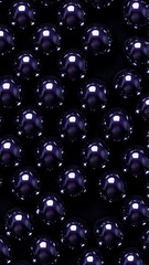 An abstract dark composition featuring a wave-like formation of glossy black spheres against a pitch-black background. The spheres are illuminated subtly, creating a sense of depth, texture, and myste