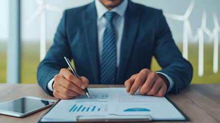 Business meeting on renewable energy strategies office environment professional workspace focused viewpoint