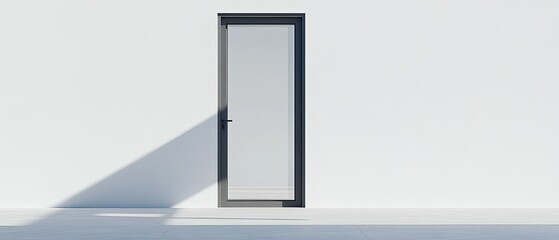 Modern glass door with black frame in a white wall.