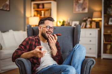 adult man dictating voice message, recording audio on cellphone