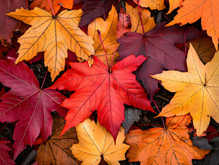 Collecting vibrant autumn leaves forest floor nature outdoor environment close-up view seasonal beauty