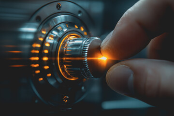 Person adjusting a control knob on a machine in an industrial setting for operational purposes and equipment management