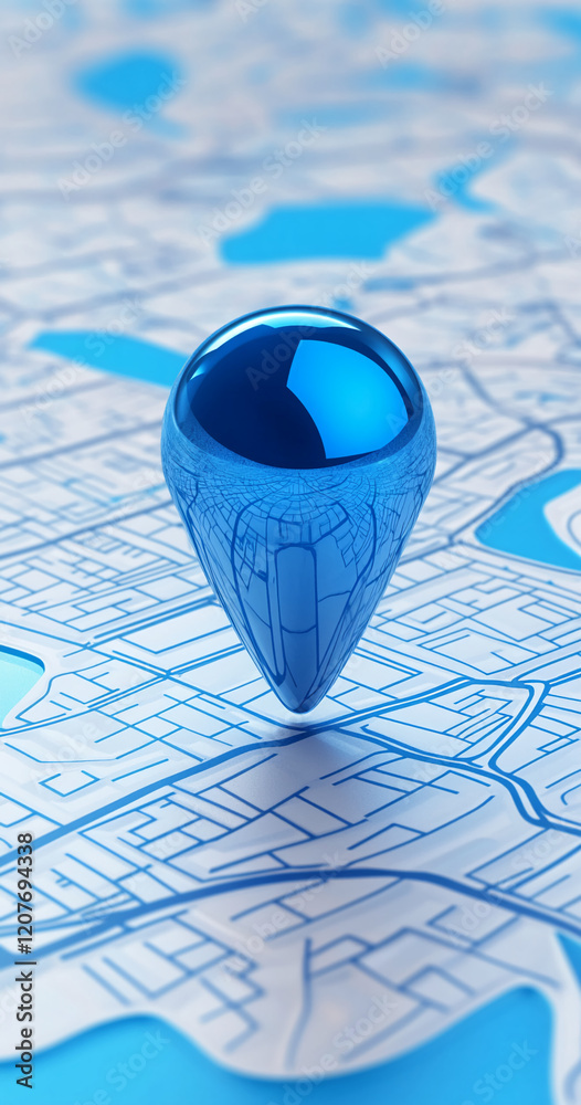 Aufkleber Blue 3D location pin on a stylized map highlighting navigation and direction concept